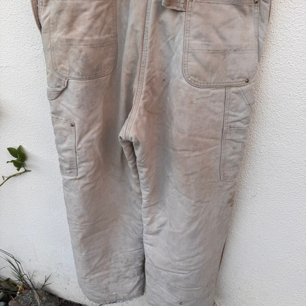 Carhartt Mens Distressed Quilt Lined Duck Canvas Bib Overalls Tan R02 40x29 - Picture 4 of 11